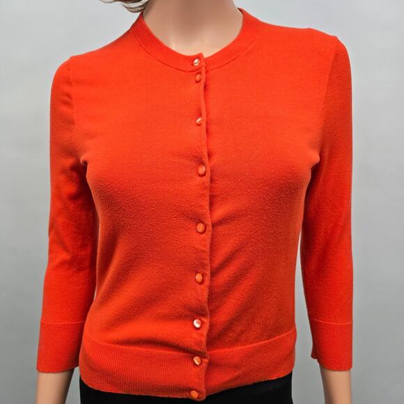 J. Crew Jackie Cardigan Sweater Women S Cotton Blend Orange Pearl Button down - Picture 4 of 13